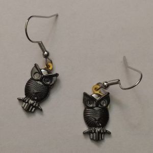 hand crafted New steel gray owl statement earrings